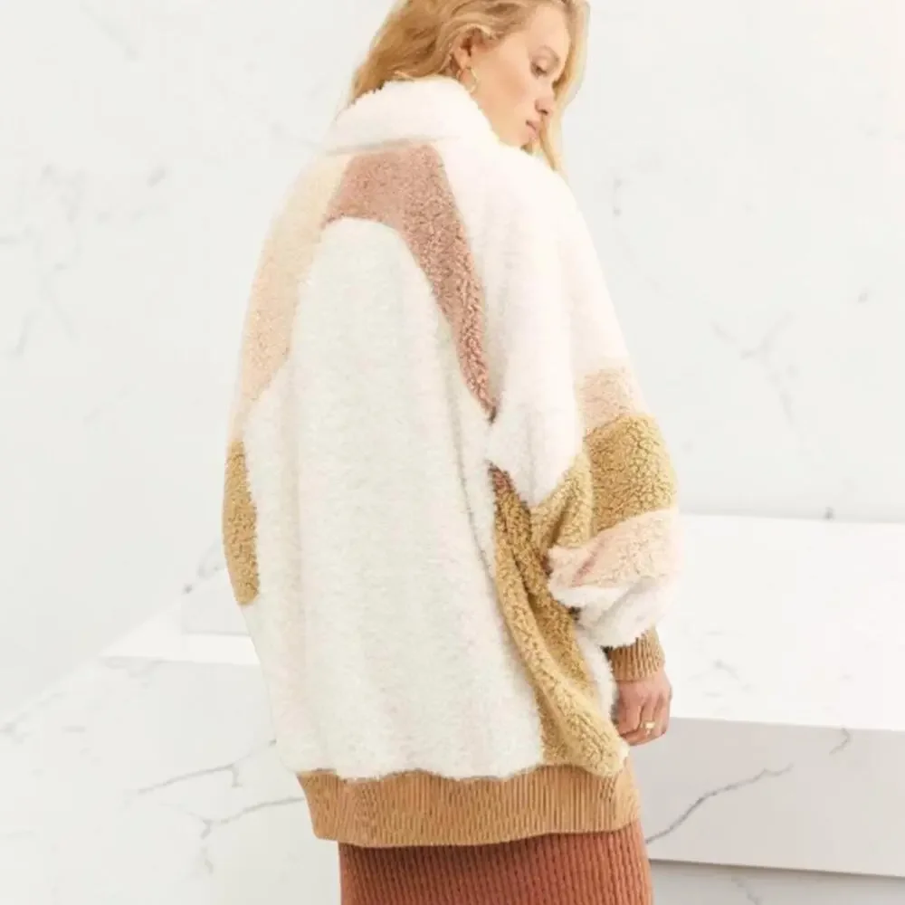 Rare Free People Selma Cardi Color Block Sherpa Cardigan Sz M